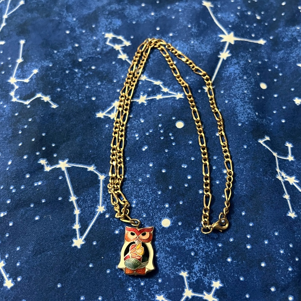 LAST CHANCE! VINTAGE Cloisonné Enamel Puffy Owl Necklace